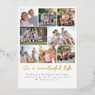 Tarjeta Festiva Con Relieve Metalizado Fotos de Colaje de Navidad de Vida Maravillosa