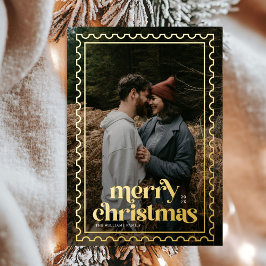 Tarjeta Festiva Con Relieve Metalizado Fotos de estampillas de Navidad retro Merry