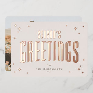 Tarjeta Festiva Con Relieve Metalizado Fotos de estrellas retro de saludos de temporada r