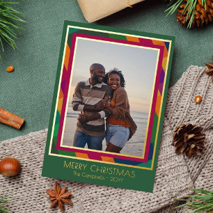Tarjeta Festiva Con Relieve Metalizado Fotos de Feliz Navidad con marco de cuadros de ton
