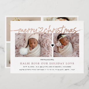 Tarjeta Festiva Con Relieve Metalizado Fotos de Feliz Navidad enlazadas con corazón de or