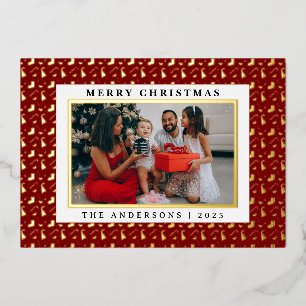 Tarjeta Festiva Con Relieve Metalizado Fotos de Gnomo de Navidad Chic Caramelo 1