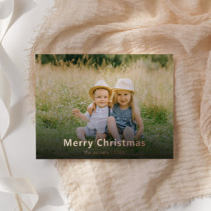 Tarjeta Festiva Con Relieve Metalizado Fotos de la familia de oro del Rosa navideño Merry