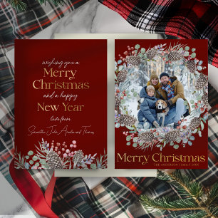 Tarjeta Festiva Con Relieve Metalizado Fotos de la familia Ferry Christmas Red & Gold