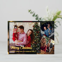 Tarjeta Festiva Con Relieve Metalizado Fotos de la familia Merry Christmas 3