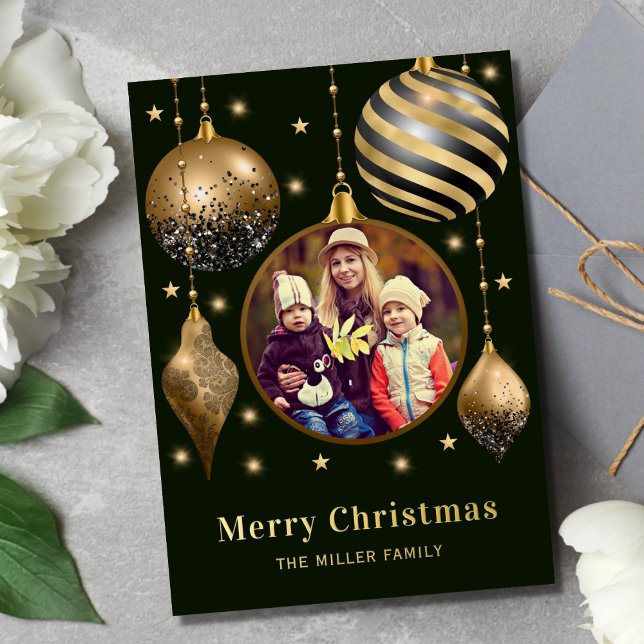 Tarjeta Festiva Con Relieve Metalizado Fotos de la familia Merry Christmas Gold (Subido por el creador)