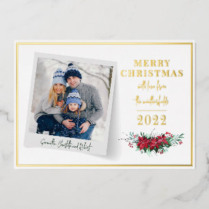 Tarjeta Festiva Con Relieve Metalizado Fotos de la familia navideña Merry