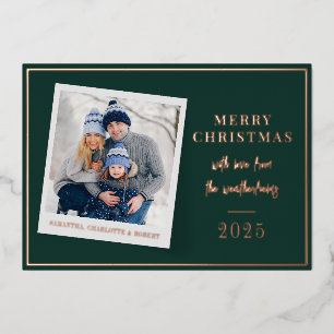 Tarjeta Festiva Con Relieve Metalizado Fotos de la familia navideña Merry