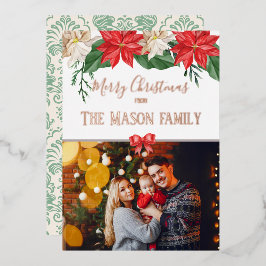 Tarjeta Festiva Con Relieve Metalizado Fotos de la familia navideña Merry