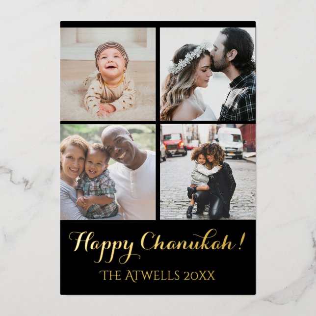 Tarjeta Festiva Con Relieve Metalizado Fotos de la fiesta 4 Feliz Relieve metalizado negr (Anverso)