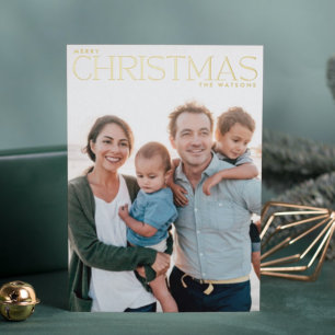 Tarjeta Festiva Con Relieve Metalizado Fotos de la Navidad REAL GOLD Merry