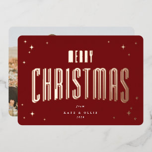 Tarjeta Festiva Con Relieve Metalizado Fotos de las Estrellas Retro de la Feliz Navidad e