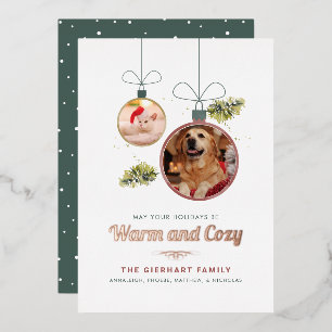 Tarjeta Festiva Con Relieve Metalizado Fotos de Mascotas familiares Navidades Rosa Oro