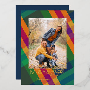 Tarjeta Festiva Con Relieve Metalizado Fotos de Navidad alegres y brillantes con cuadros