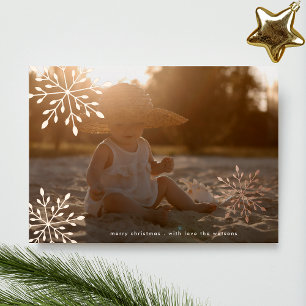 Tarjeta Festiva Con Relieve Metalizado Fotos de Navidad Feliz con Copos de Nieve Mínimos 
