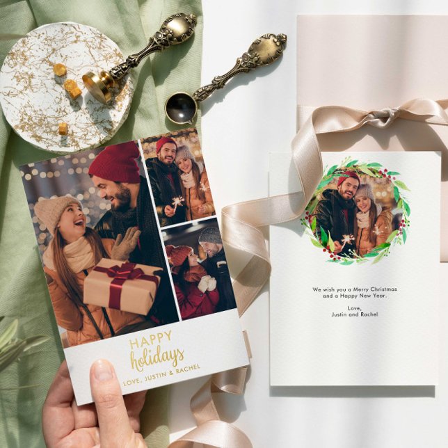 Tarjeta Festiva Con Relieve Metalizado Fotos de vacaciones personalizadas modernas (Subido por el creador)