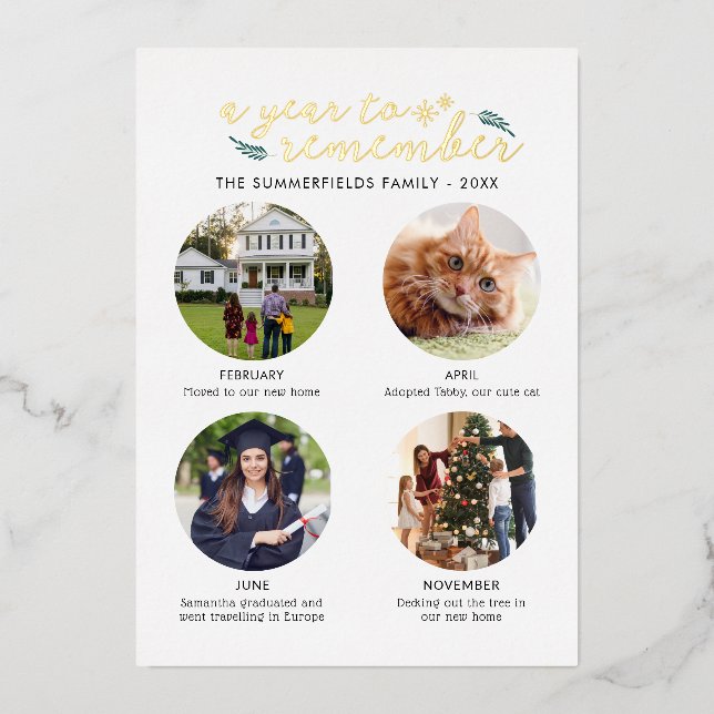 Tarjeta Festiva Con Relieve Metalizado Fotos del año de la familia navidades en imágenes (Anverso)