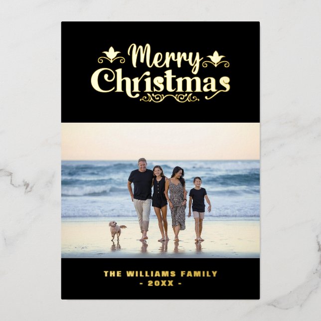 Tarjeta Festiva Con Relieve Metalizado Fotos del Personalizado de la familia navideña Fer (Anverso)