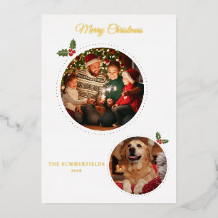 Tarjeta Festiva Con Relieve Metalizado Fotos familiares de Navidad botánicas