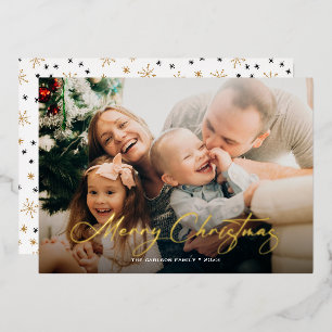 Tarjeta Festiva Con Relieve Metalizado Fotos familiares sencillas de Feliz Navidad