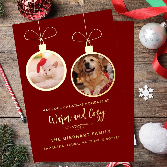 Tarjeta Festiva Con Relieve Metalizado Fotos Mascotas modernas Navidades elegantes (Modern Pet Photos Elegant Christmas Foil Holiday Card)