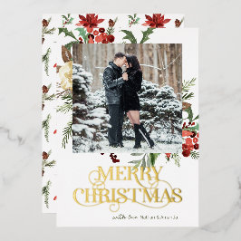 Tarjeta Festiva Con Relieve Metalizado Fotos navideñas de Merry Poinsettia