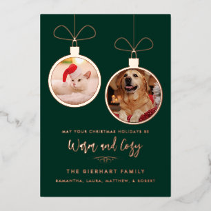 Tarjeta Festiva Con Relieve Metalizado Fotos Navideñas Modernas de Mascotas