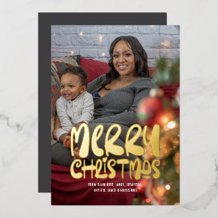 Tarjeta Festiva Con Relieve Metalizado Fotos navideñas y texto personalizado