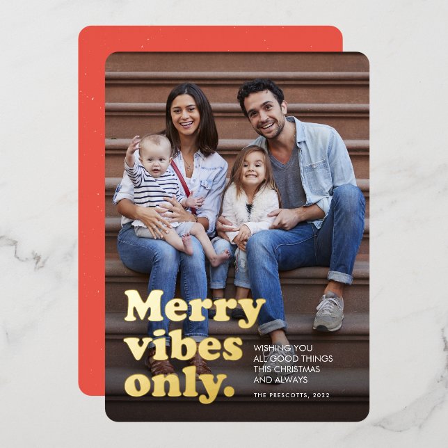 Tarjeta Festiva Con Relieve Metalizado Fotos sólo de Navidades retro divertidos de los vi (Anverso/Reverso)