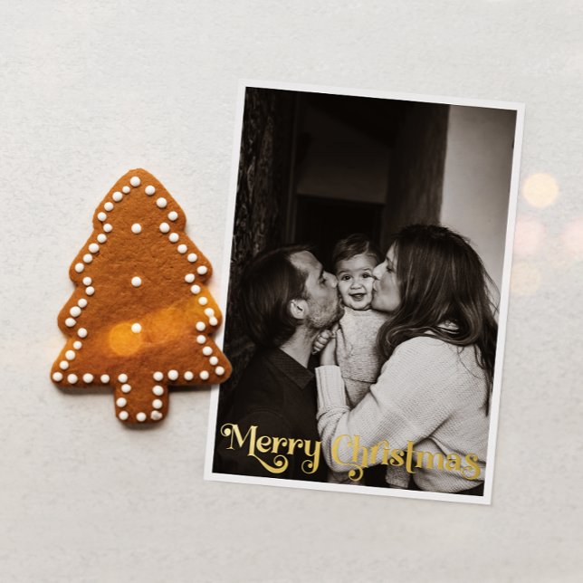 Tarjeta Festiva Con Relieve Metalizado Fotos verticales simples clásicas Feliz Navidad (Subido por el creador)
