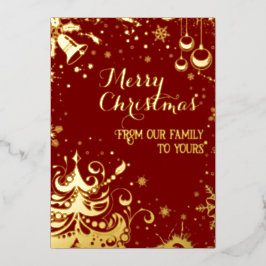 Tarjeta Festiva Con Relieve Metalizado From our family to yours Red