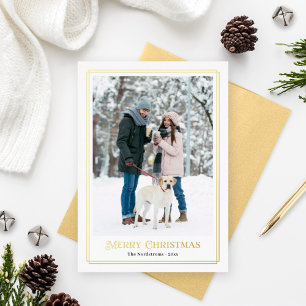 Tarjeta Festiva Con Relieve Metalizado Frontera de fotos decorativa de oro navideño