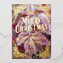 Tarjeta Festiva Con Relieve Metalizado Frosty Red Plantas Feliz Navidad Feliz Navidad