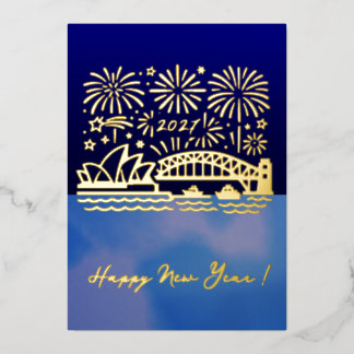 Tarjeta Festiva Con Relieve Metalizado Fuegos artificiales de Sydney Año Nuevo 2027 Austr