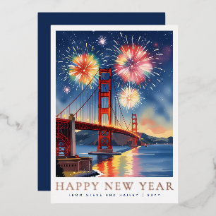Tarjeta Festiva Con Relieve Metalizado Fuegos artificiales personalizados de San Francisc