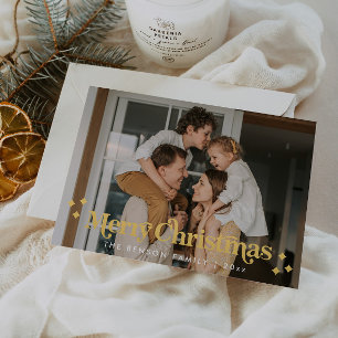 Tarjeta Festiva Con Relieve Metalizado Fuente Retro Foto de Familia Moderna