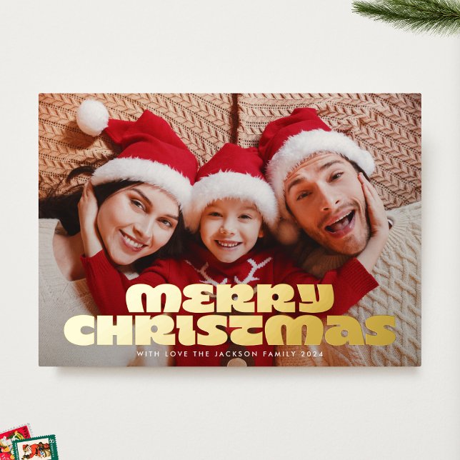 Tarjeta Festiva Con Relieve Metalizado FUN & Bold Modern Gold Photo FERRY Christmas (Subido por el creador)