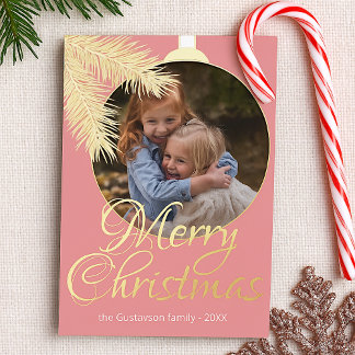 Tarjeta Festiva Con Relieve Metalizado Fun Classic White Pine Tree Needles Gold