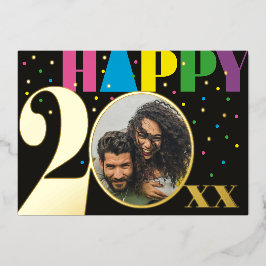 Tarjeta Festiva Con Relieve Metalizado Fun Colorful Confetti Happy 20xx 5 x 7 Photo