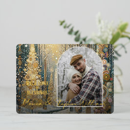 Tarjeta Festiva Con Relieve Metalizado Fun colorido Resumen Invierno Wonderland Art Gold