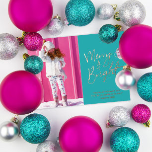 Tarjeta Festiva Con Relieve Metalizado Fun Merry & Bright Photo