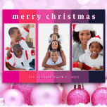 Tarjeta Festiva Con Relieve Metalizado Fun Pink Strike 3 Collages de fotos Feliz Navidad<br><div class="desc">Envíe un florecimiento festivo brillante a sus amigos y familia con esta tarjeta de Navidades de colores. En un fondo audaz de rayas en tonos rosa y violeta, la tarjeta muestra tres de tus fotos favoritas. En la parte superior, el saludo 'Feliz Navidad' está en la tipografía funda inferior con...</div>