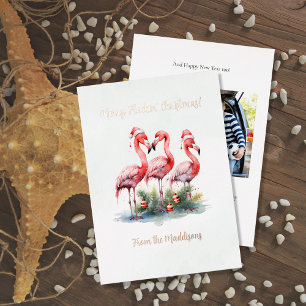 Tarjeta Festiva Con Relieve Metalizado Funny Flamingo Alegre Navidad para la bandada 