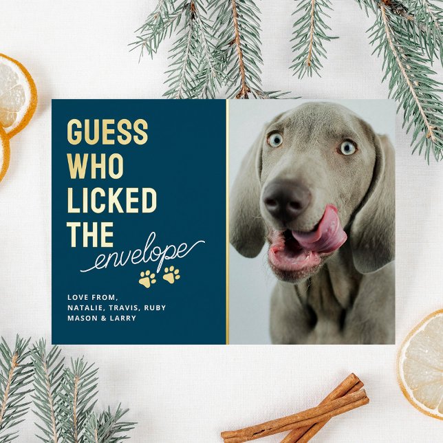 Tarjeta Festiva Con Relieve Metalizado Funny Pet Photo Licked Envelopes Christmas (Subido por el creador)