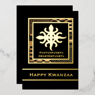Tarjeta Festiva Con Relieve Metalizado Funtunfunefu Denkyemfunefu Happy Kwanzaa