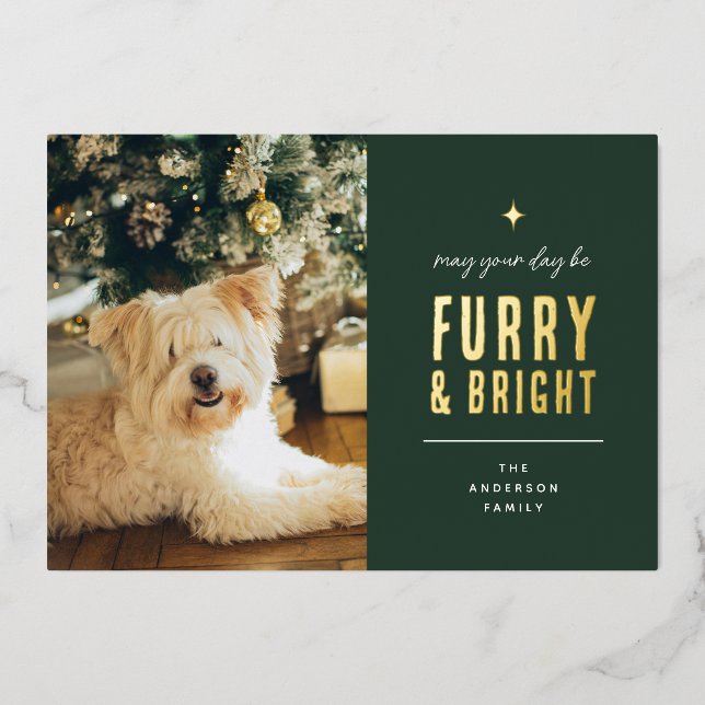 Tarjeta Festiva Con Relieve Metalizado Furry & Bright Modern Dog Photo Collage Christmas (Anverso)
