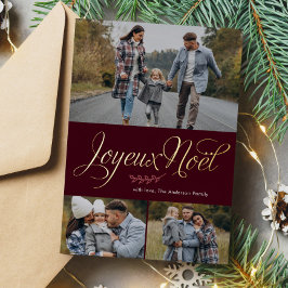Tarjeta Festiva Con Relieve Metalizado Galería fotográfica "Joyeux Noel" de tres