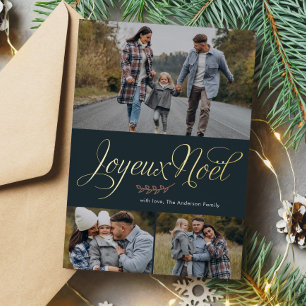 Tarjeta Festiva Con Relieve Metalizado Galería fotográfica "Joyeux Noel" de tres