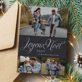 Tarjeta Festiva Con Relieve Metalizado Galería fotográfica "Joyeux Noel" de tres