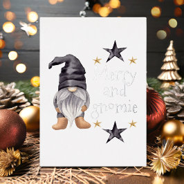 Tarjeta Festiva Con Relieve Metalizado Gangnomo de acuarela de invierno para Navidades